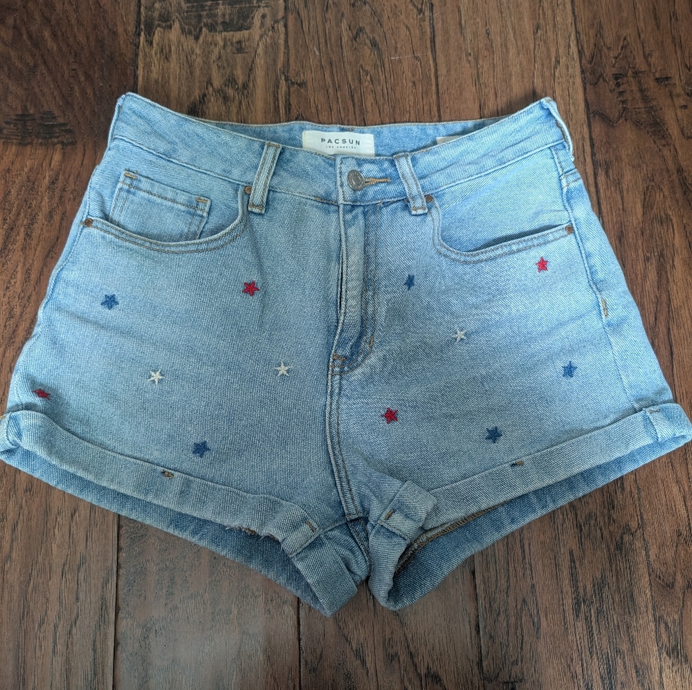 PacSun Blue Jean Shorts with Embroidered Stars